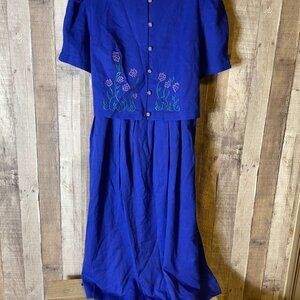 Lady Dorby Vintage 80s Embroidered Belted Dress